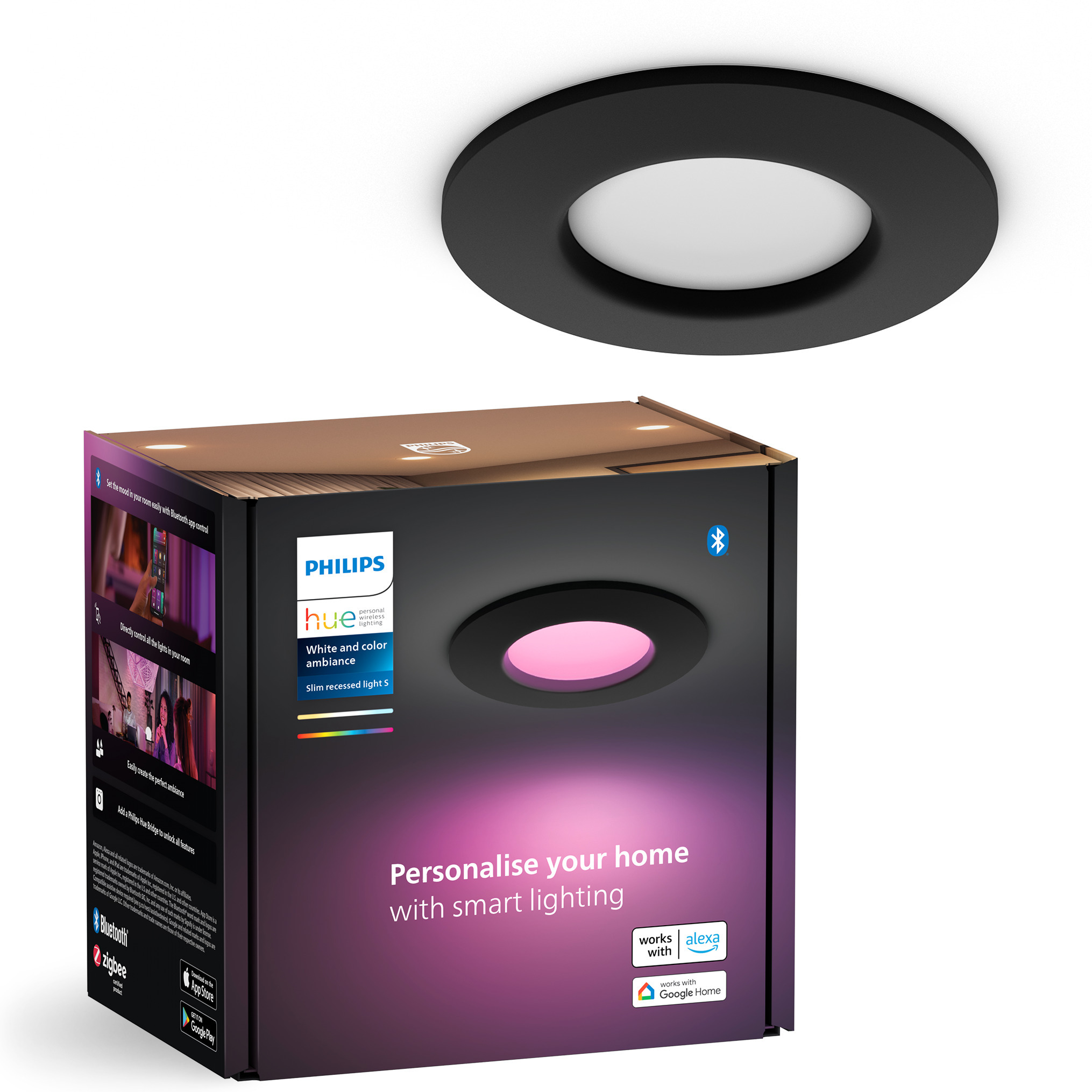 Philips Hue Slim süvistatav valgusti S - süvistatav kohtvalgusti, 90 mm, must