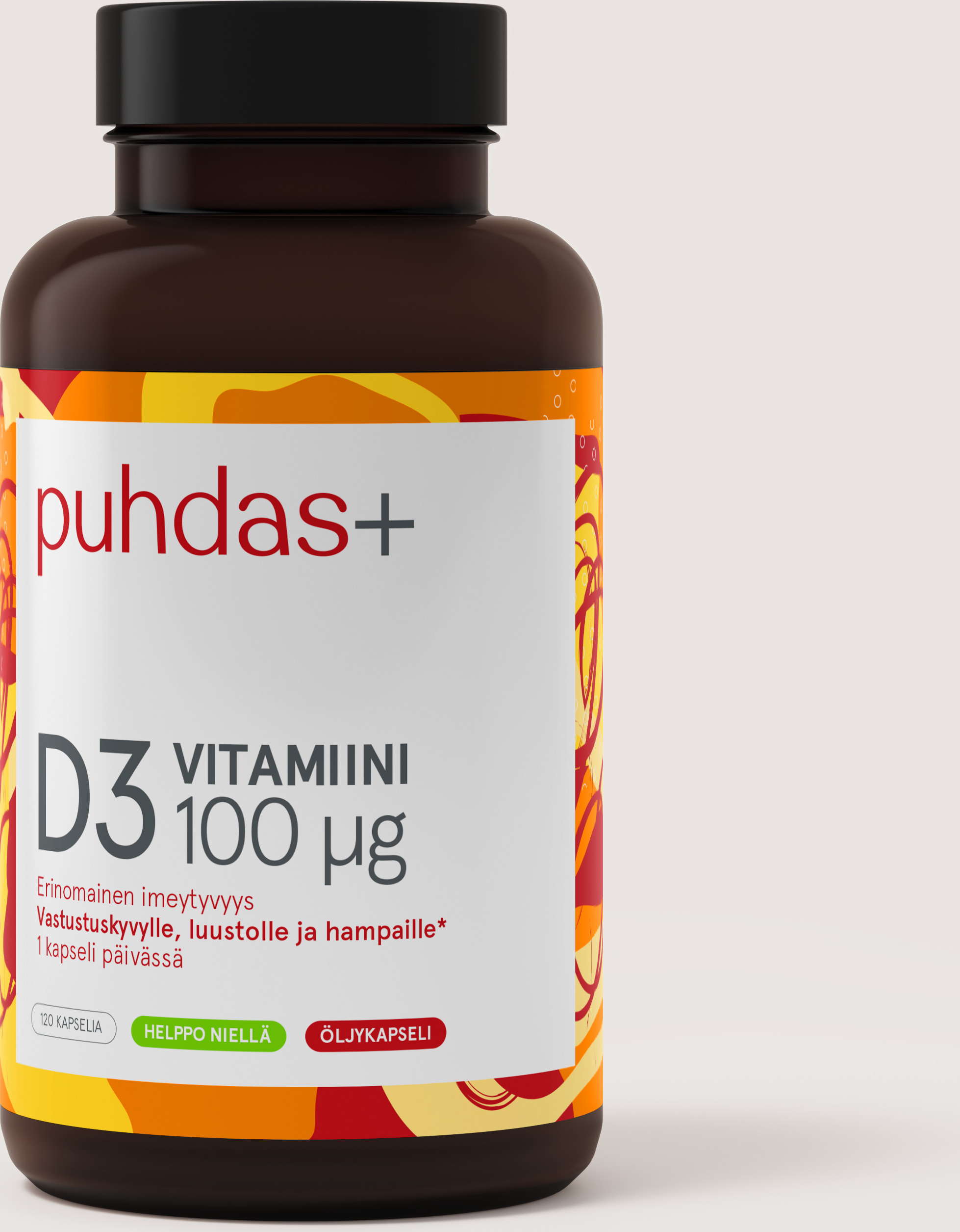 Pure+ D3-vitamiin, 100 µg, 120 kapslit