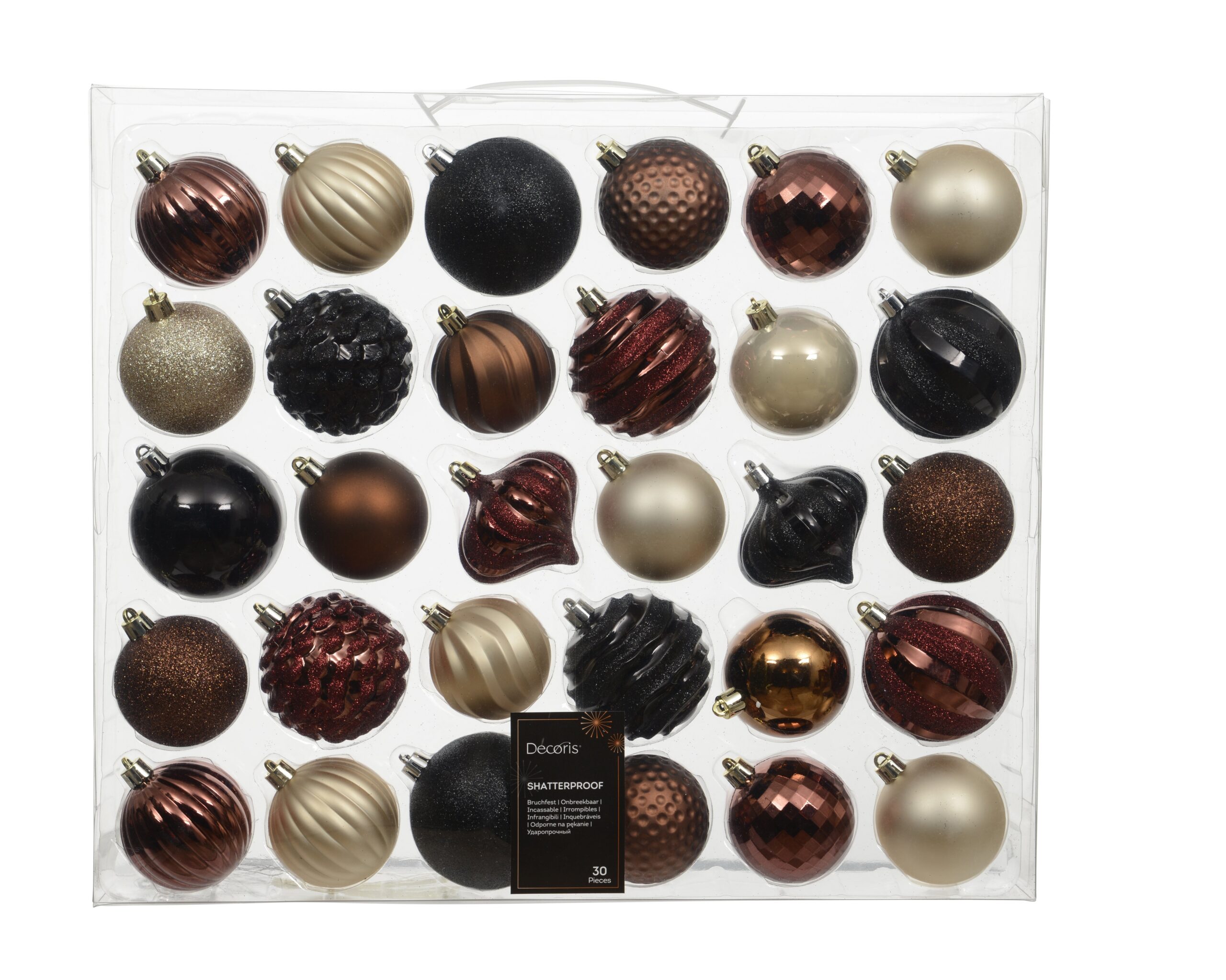 Decoris purunemiskindlad jõulupuu kaunistused, cappuccino, 30 tk