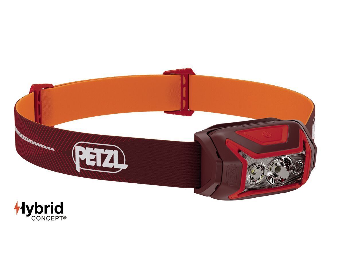 Petzl ACTIK CORE pealambi, 600 lm, tumepunane