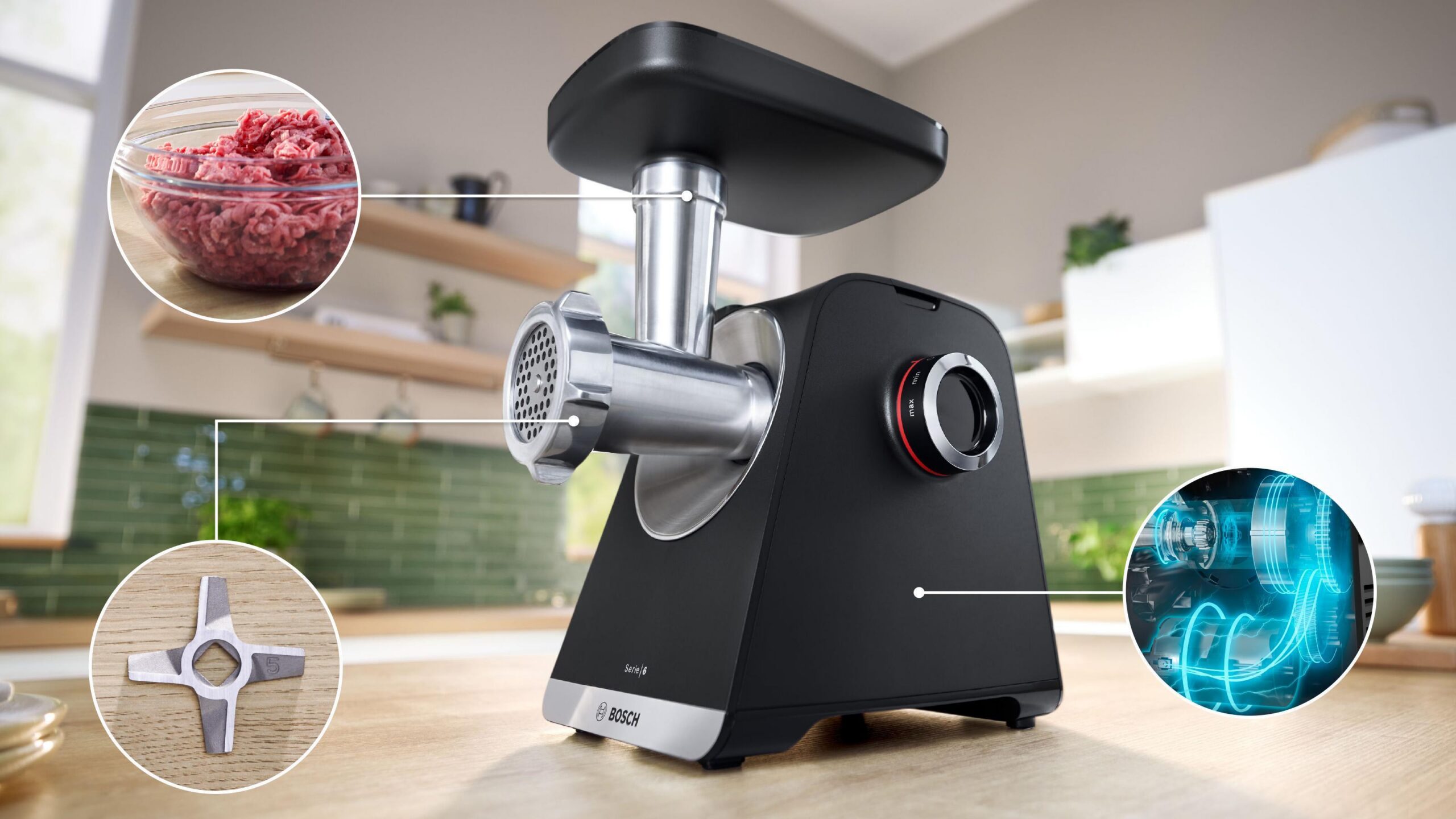 Bosch Serie 6 MultiPower MFWS682B hakklihamasin, 2100 W, must - Image 2