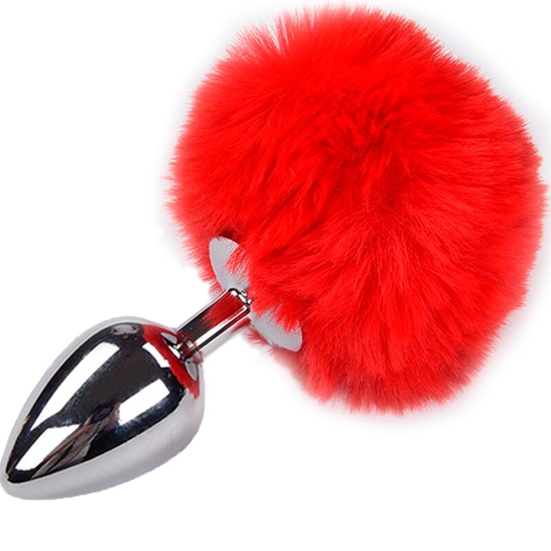 ANAL PLEASURE PLUG SMOOTH METAL FLUFFY RED SIZE L