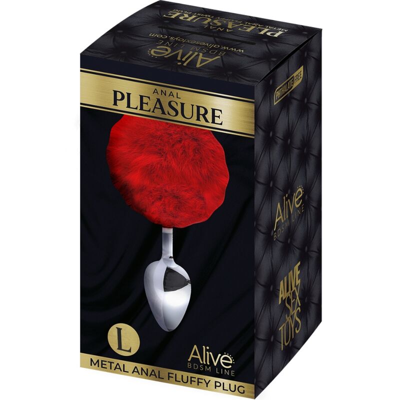 ANAL PLEASURE PLUG SMOOTH METAL FLUFFY RED SIZE L - Image 2