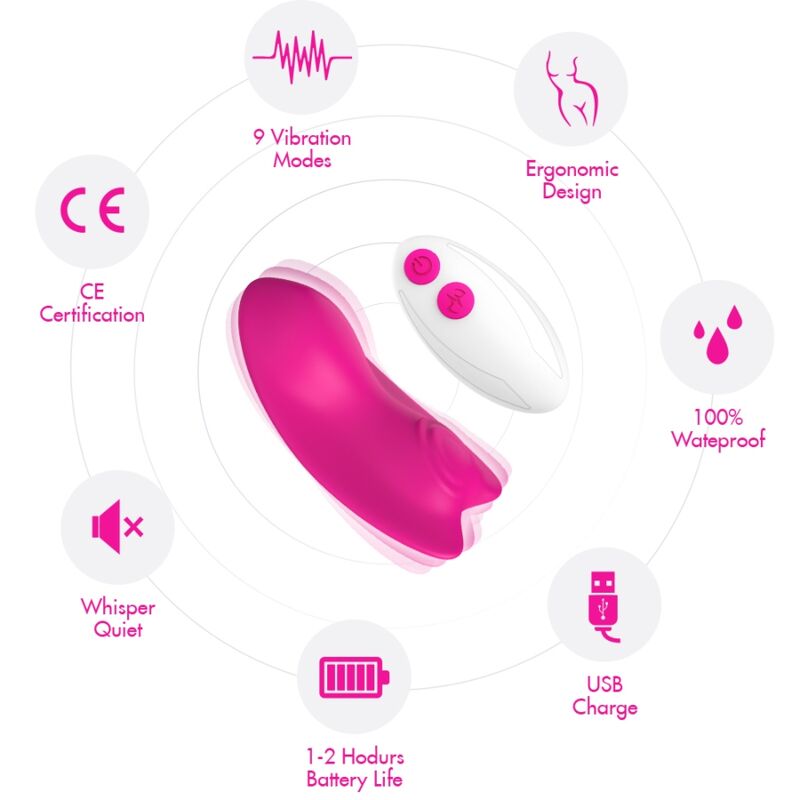 BUTTERFLY WEARABLE PANTIES VIBRATOR REMOTE CONTROL PINK - Image 3