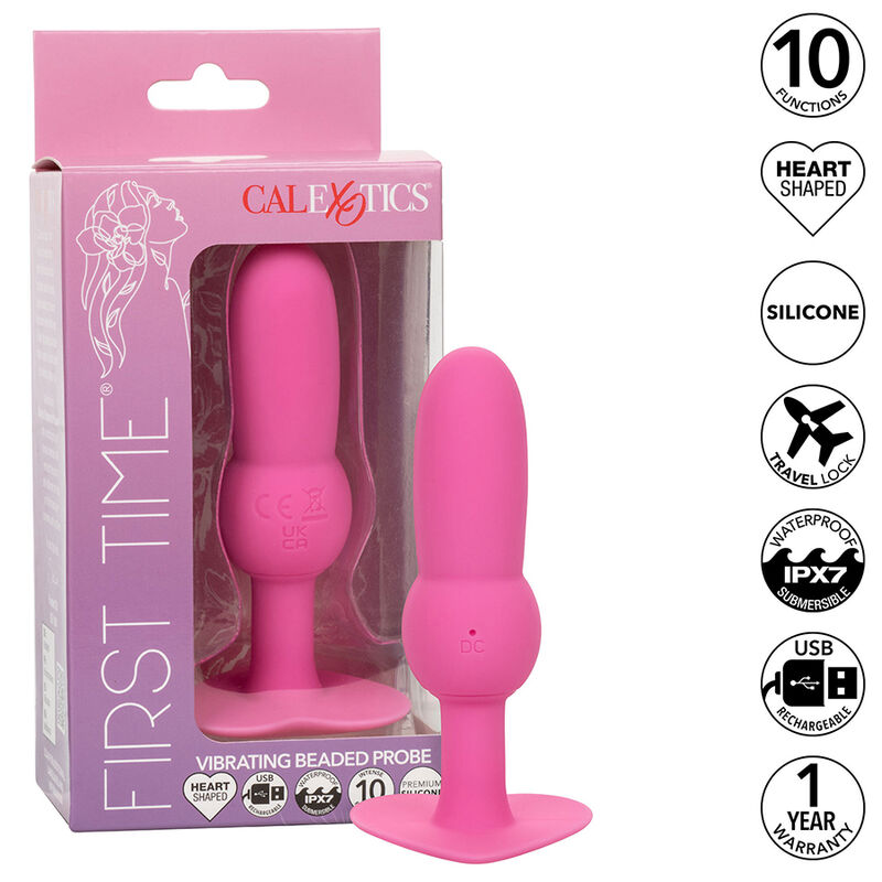 FIRST TIME ANAL PLUG BEADED PROBE 10 VIBRATIONS PINK