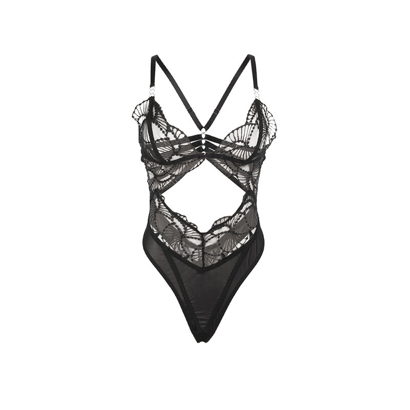 955229 TRANSPARENT BODYSUIT WITH HOLLOW LACE BLACK L/XL - Image 5