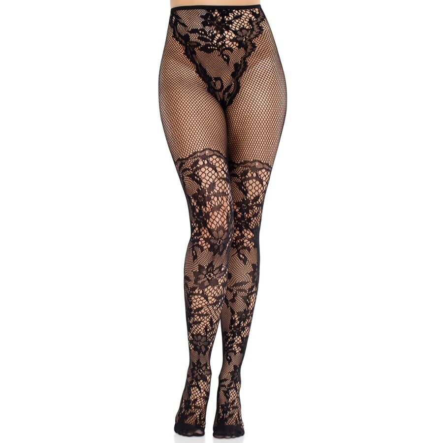 DAHLIA LACE STOCKINGS WITH NET DETAIL BLACK
