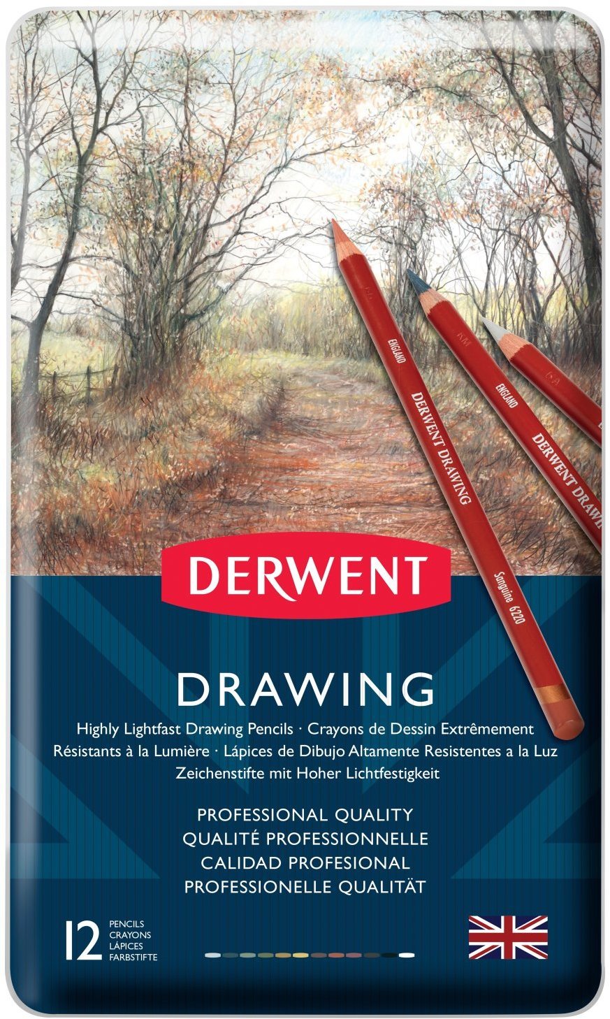 Derwent joonistuspliiatsite komplekt, 12 pliiatsit