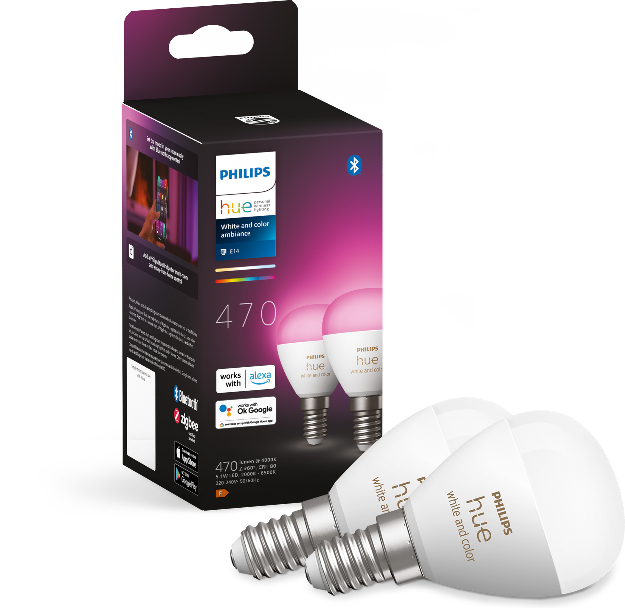 Philips Hue White and Color Ambience Luster nutipirn, E14, P45, 470 lm, 2200-6500 K, 2 tk - Image 3