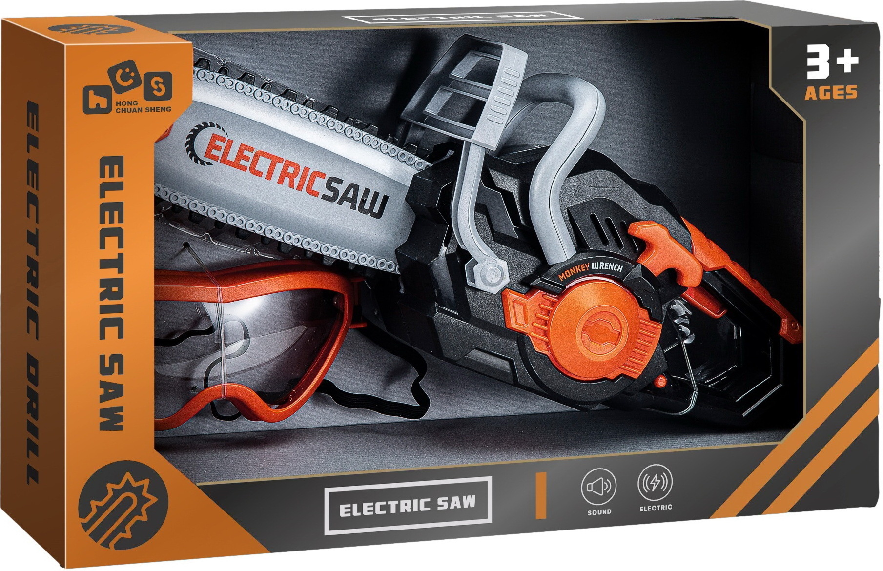 Mängumootorsaag ja kaitseprillid