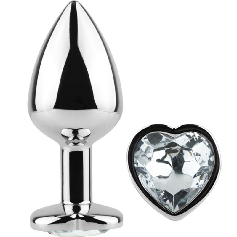 METAL BUTT PLUG CLEAR CRYSTAL HEART SMALL SIZE 7 CM