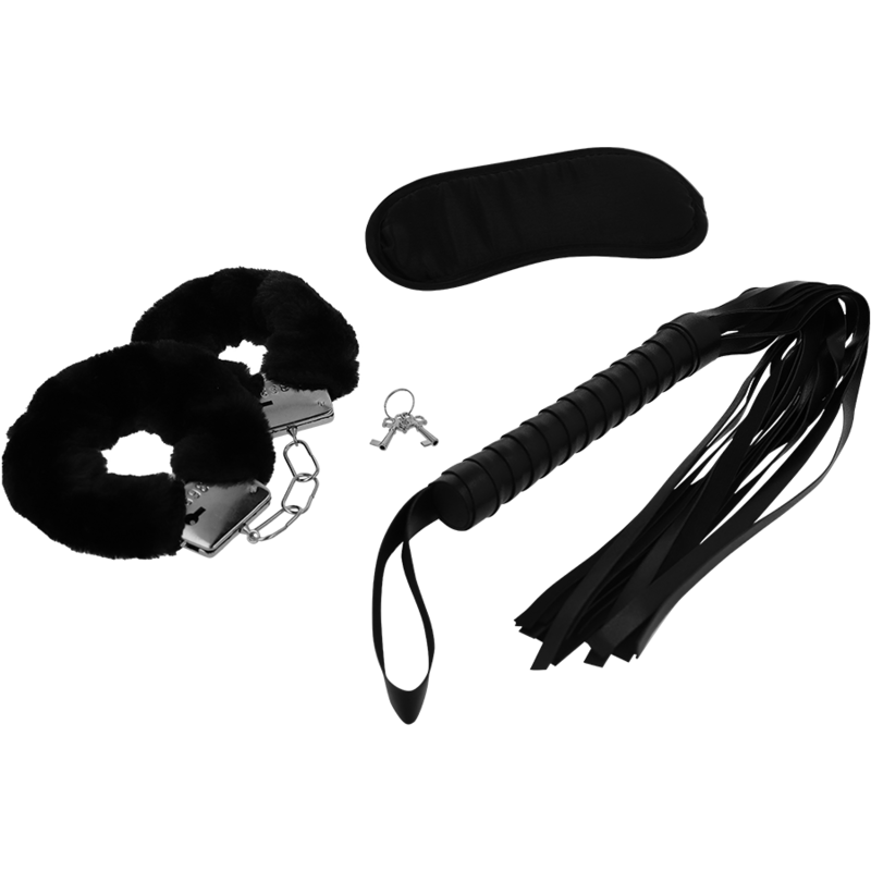 FETISH EROTIC PLAYSET 1 WITH HANDCUFFS, BLIND MASK AND FLOGGER - Image 2