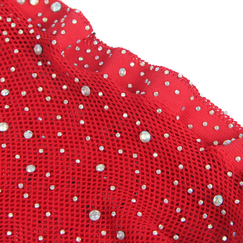 952181 FISHNET BODYSTOCKING WITH GLOVES AND DIAMONDS RED ONE SIZE - Image 4