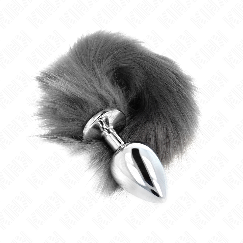 ANAL PLUG SIZE L 10 X 4 CM WITH SYNTHETIC TAIL 40 CM GREY AND WHITE - Image 2