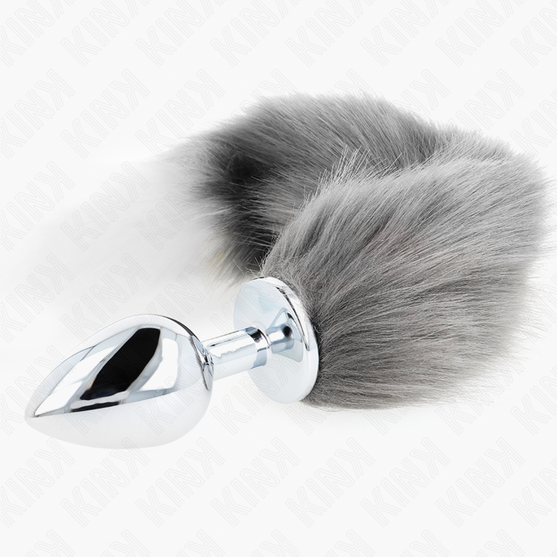 ANAL PLUG SIZE L 10 X 4 CM WITH SYNTHETIC TAIL 40 CM GREY AND WHITE - Image 3