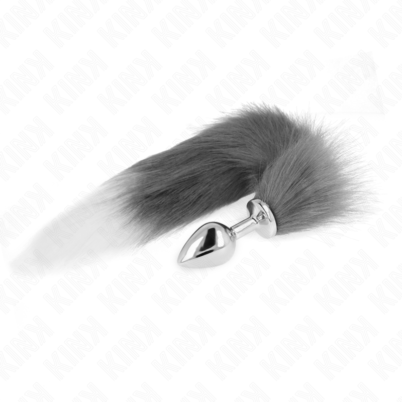 ANAL PLUG SIZE M 8 X 3.5 CM WITH SYNTHETIC TAIL 40 CM GREY AND WHITE