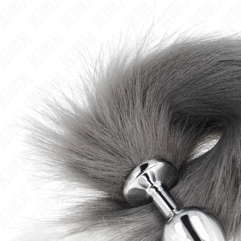 ANAL PLUG SIZE M 8 X 3.5 CM WITH SYNTHETIC TAIL 40 CM GREY AND WHITE - Image 4