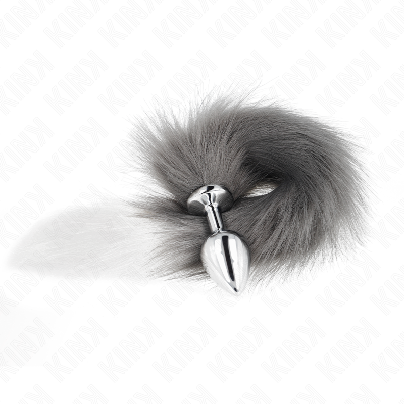 ANAL PLUG SIZE M 8 X 3.5 CM WITH SYNTHETIC TAIL 40 CM GREY AND WHITE - Image 2
