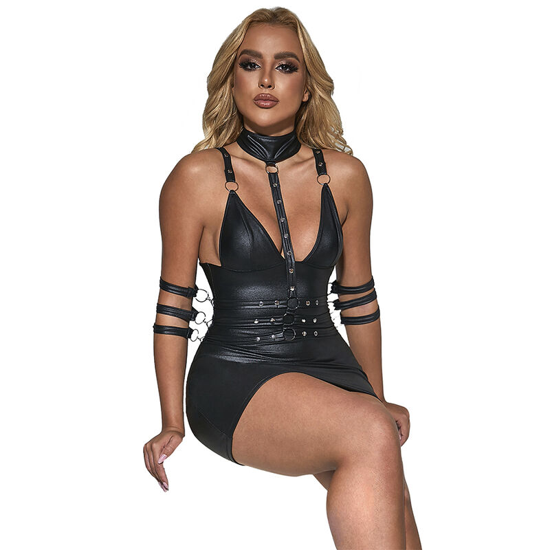 954406 LEATHER BONDAGE DRESS BLACK S/M - Image 3