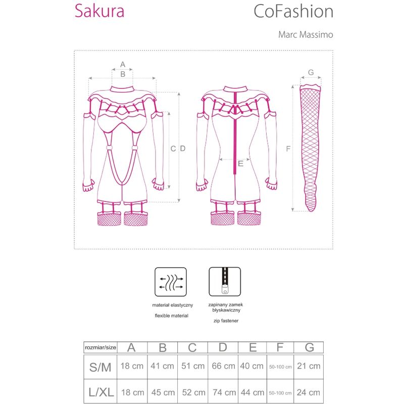 SAKURA CF 90357 JUMPSUIT + LONG GLOVES + GARTER BELT BLACK S/M - Image 4