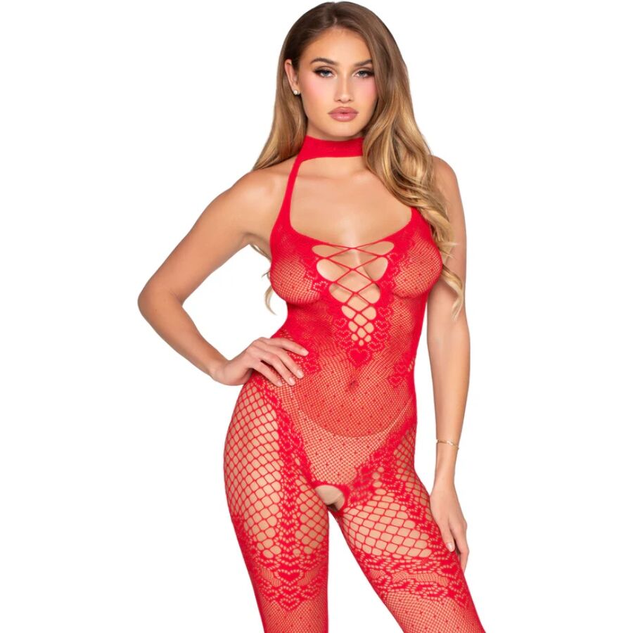 89336 CROTCHLESS BODYSTOCKING RED ONE SIZE