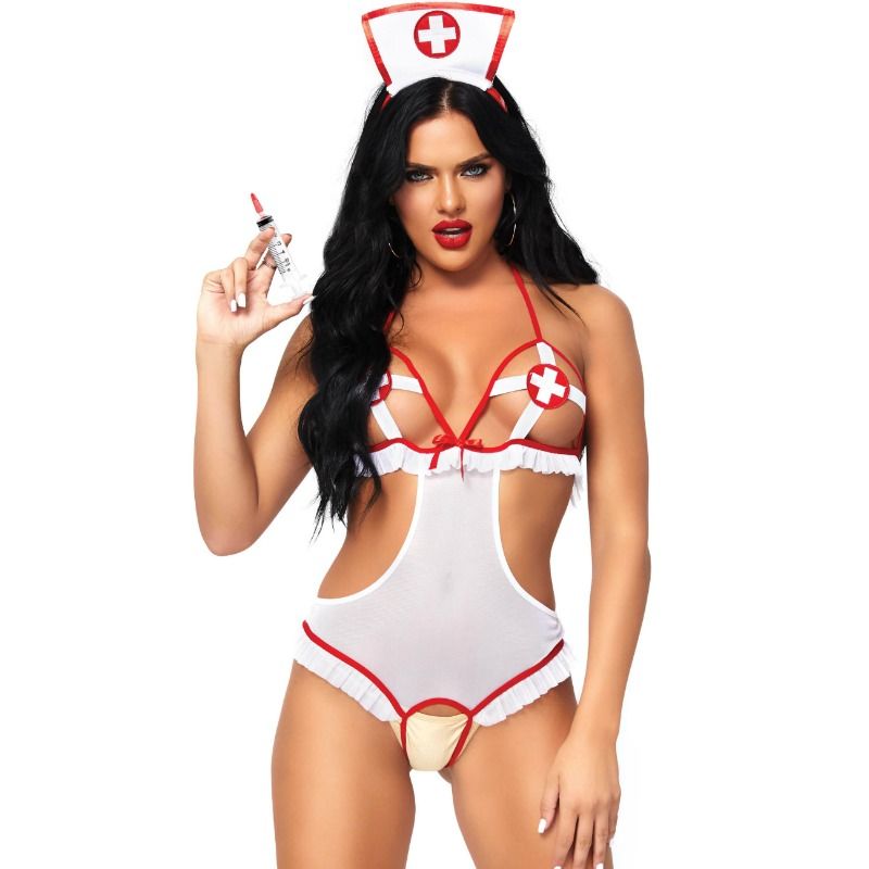 NURSE OPEN CROTHLESS TEDDY ONE SIZE