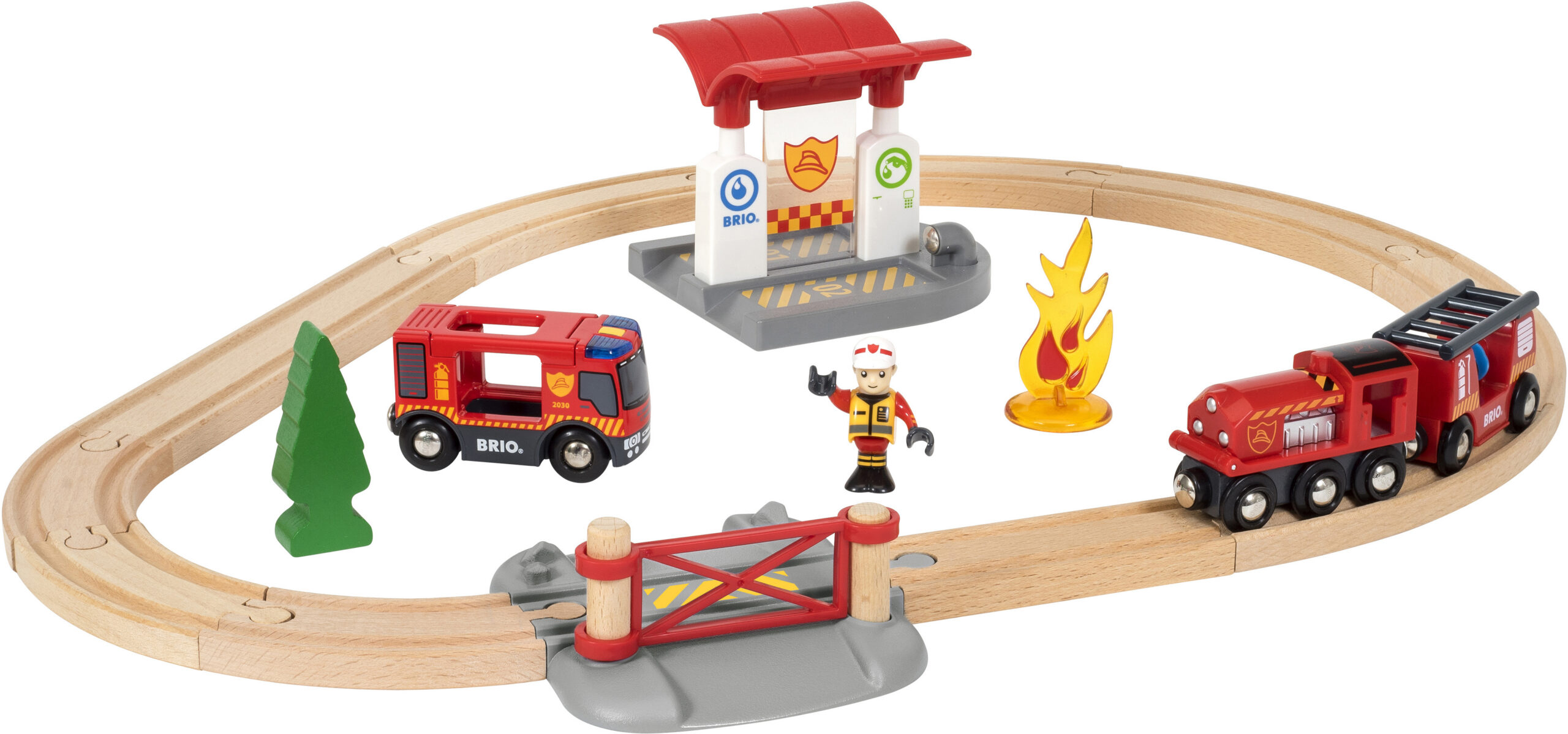 BRIO World 33815 - Tuletõrjeauto rööbastee komplekt
