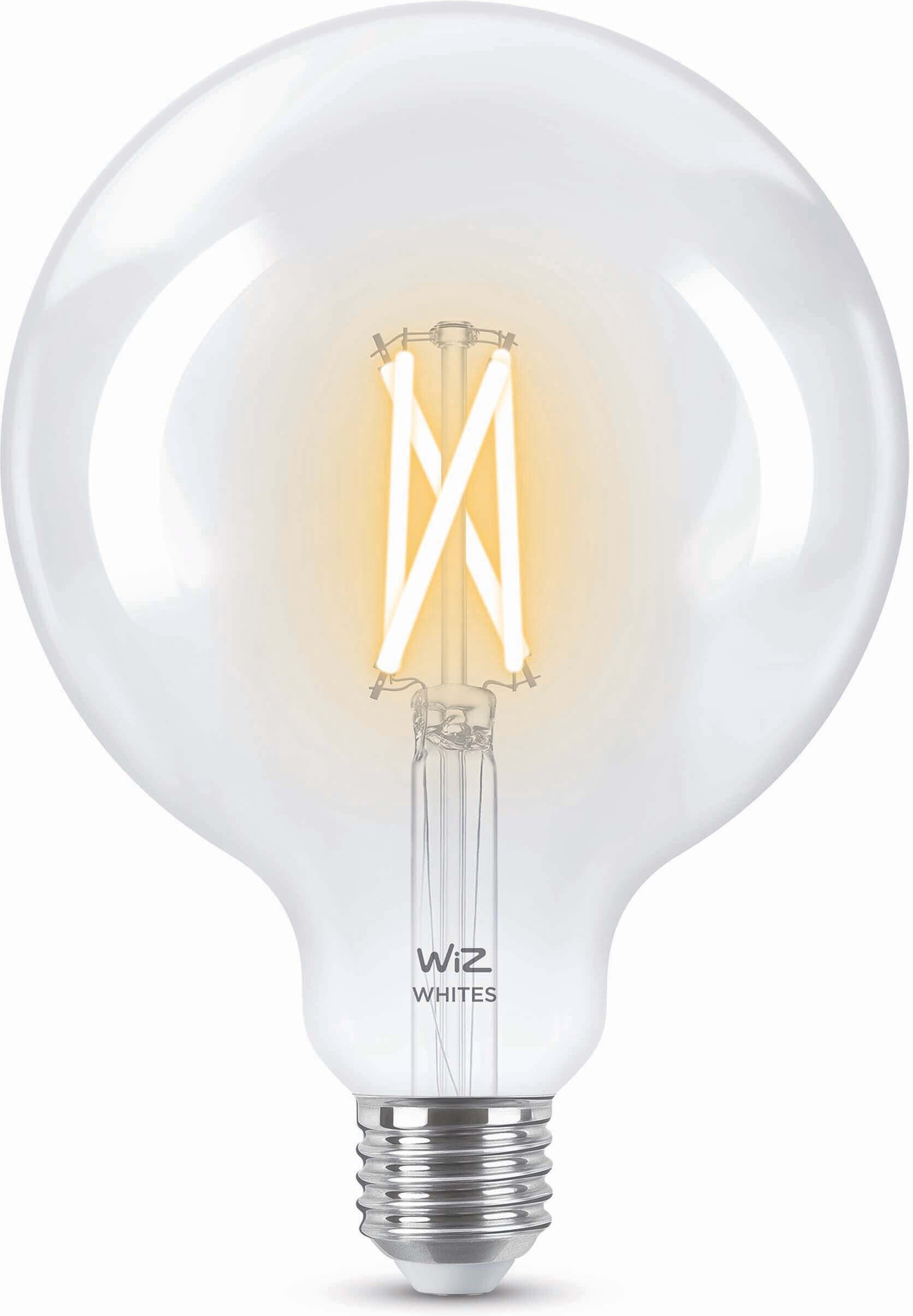 WiZ nutikas pirn ümmargune, E27, läbipaistev klaas, reguleeritav valge - valged valgusvarjud, Wi-Fi, 2700-6500 K, 806 lm, 12,5 cm