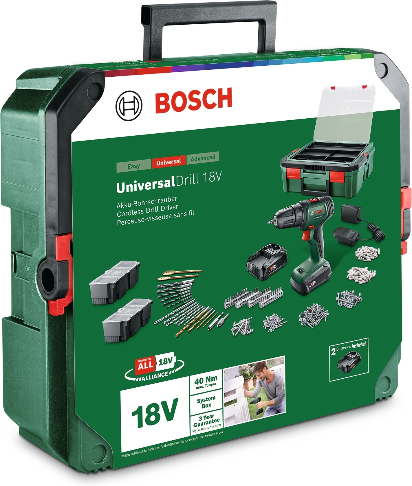 Bosch UniversalDrill 18V + SystemBox 241 akutrell + lisatarvikute komplekt - Image 2