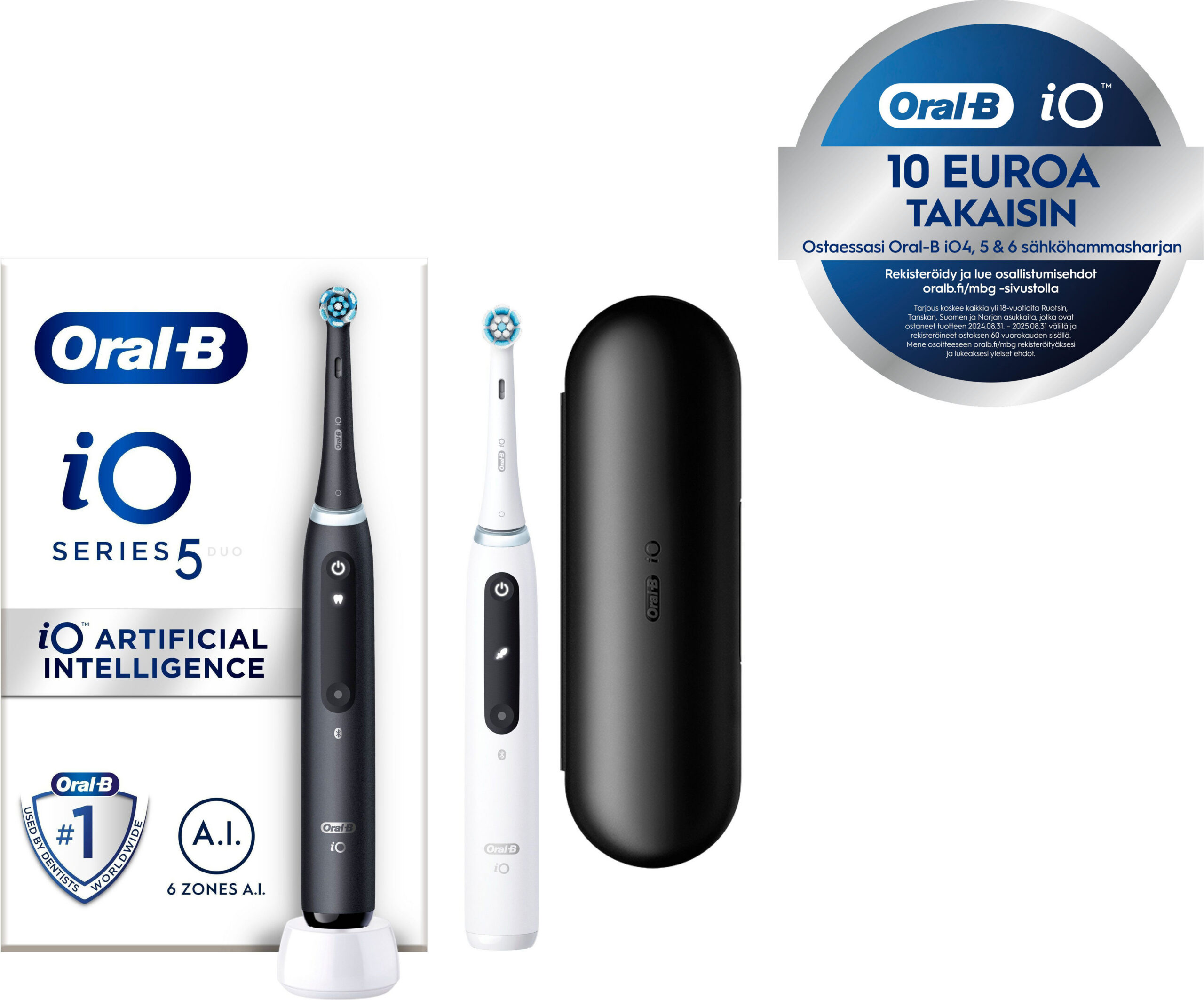 Oral-B iO 5 mustvalge elektriline hambahari, topeltraamiga, must/valge