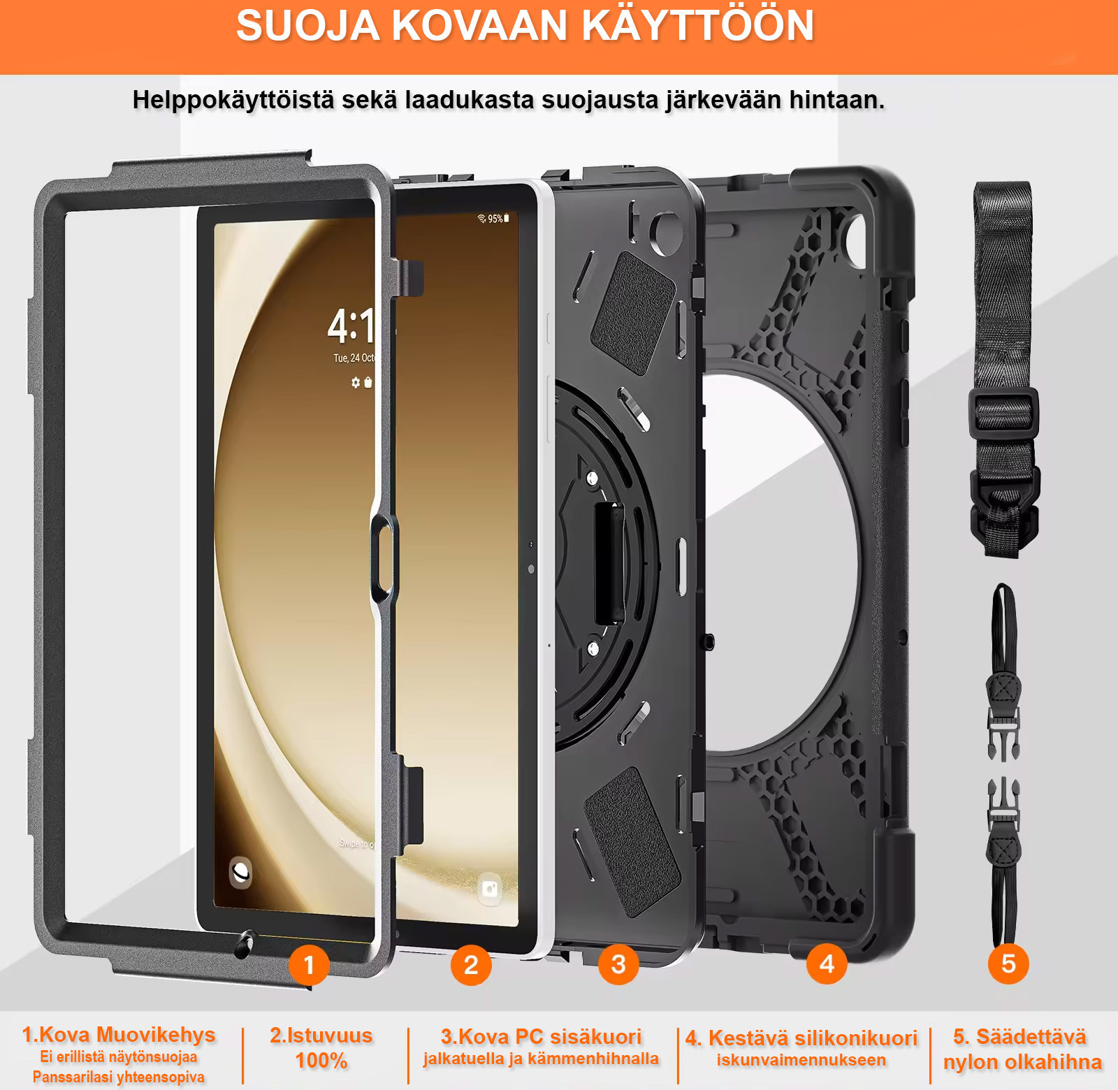 Insmat Rugged Armor kaitseümbris, Samsung Galaxy Tab A9+, must - Image 3