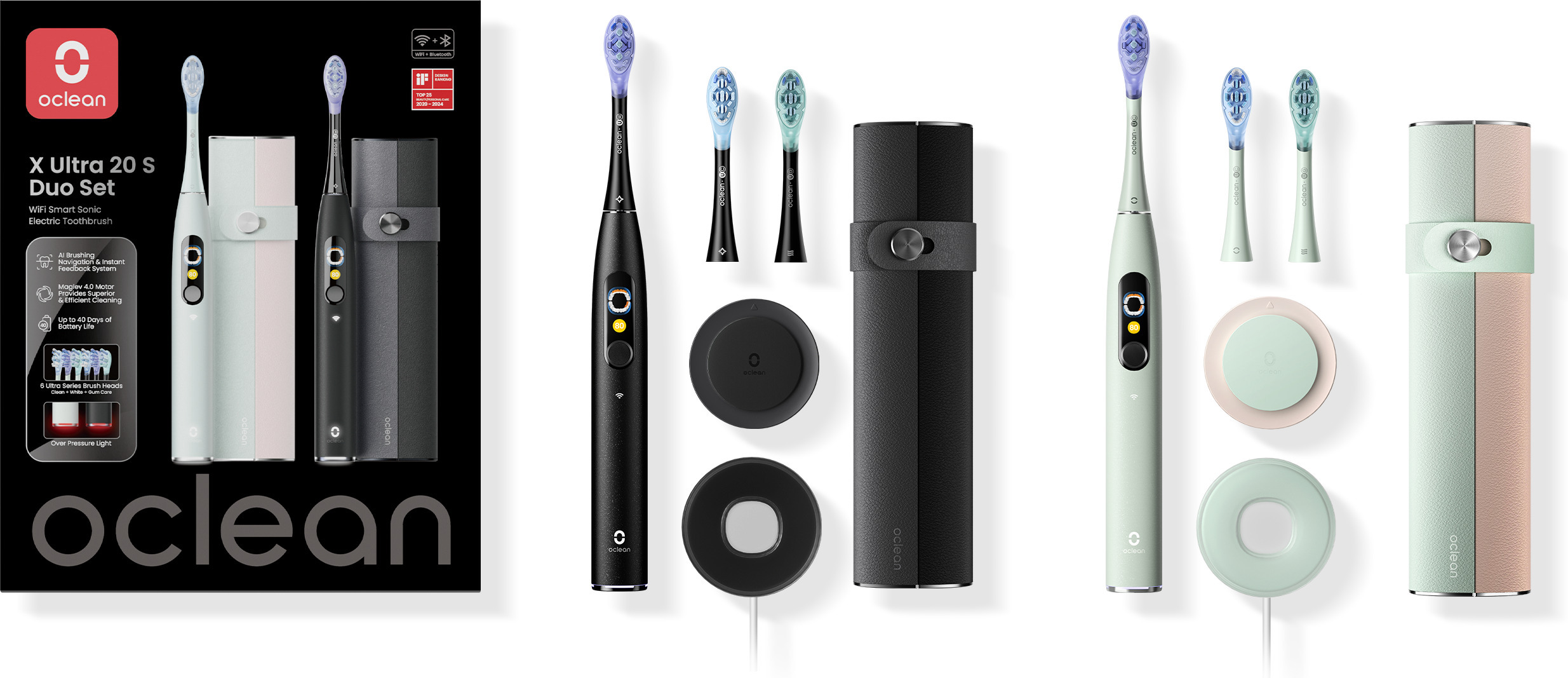 Oclean X Ultra 20 S Duo komplekt elektrilised hambaharjad kahele, must ja roheline