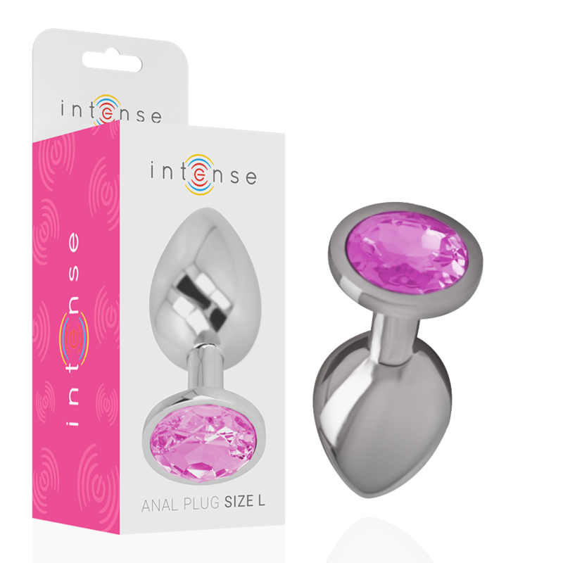 ALUMINUM METAL ANAL PLUG WITH PINK CRYSTAL SIZE L