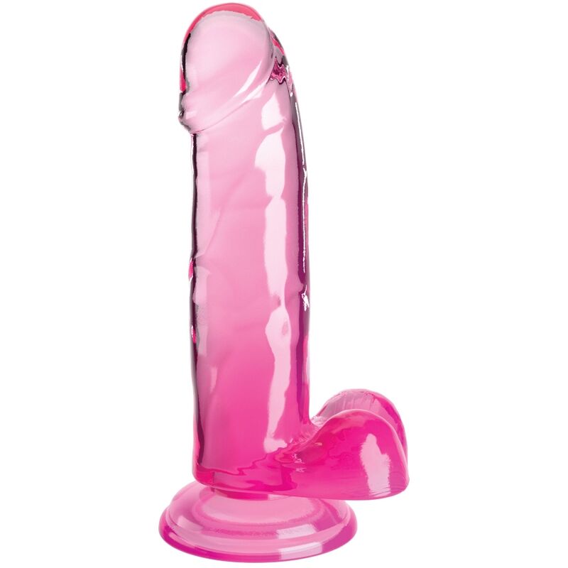 CLEAR REALISTIC PENIS WITH BALLS 15.2 CM PINK