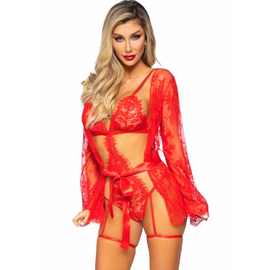 86123 TEDDY + GARTER ROBE SET RED SIZE S