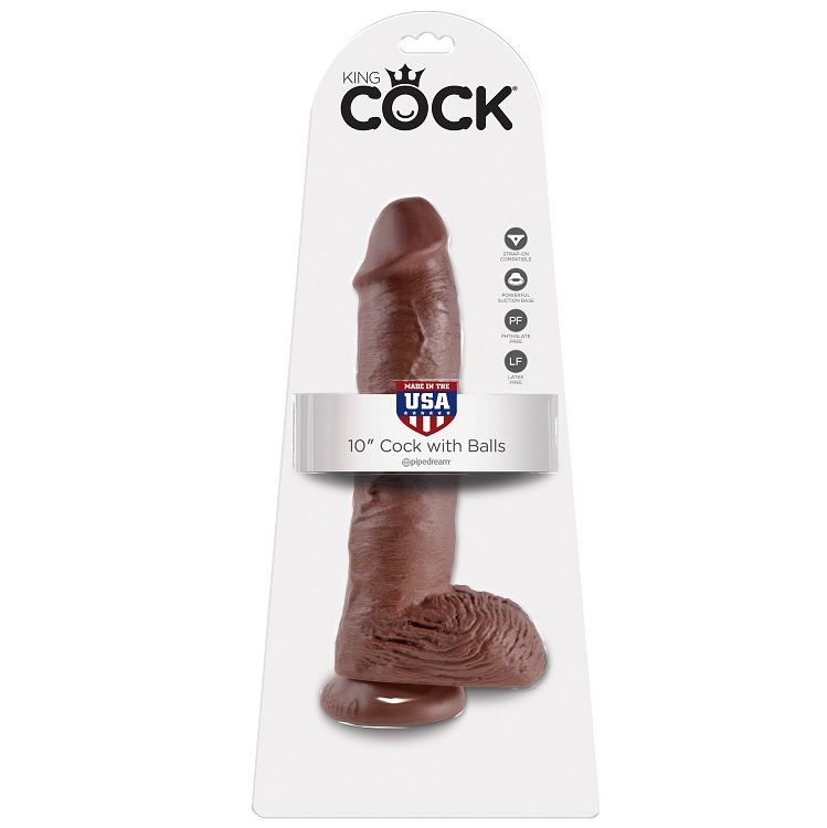 10 DILDO BROWN WITH BALLS 25.4 CM
