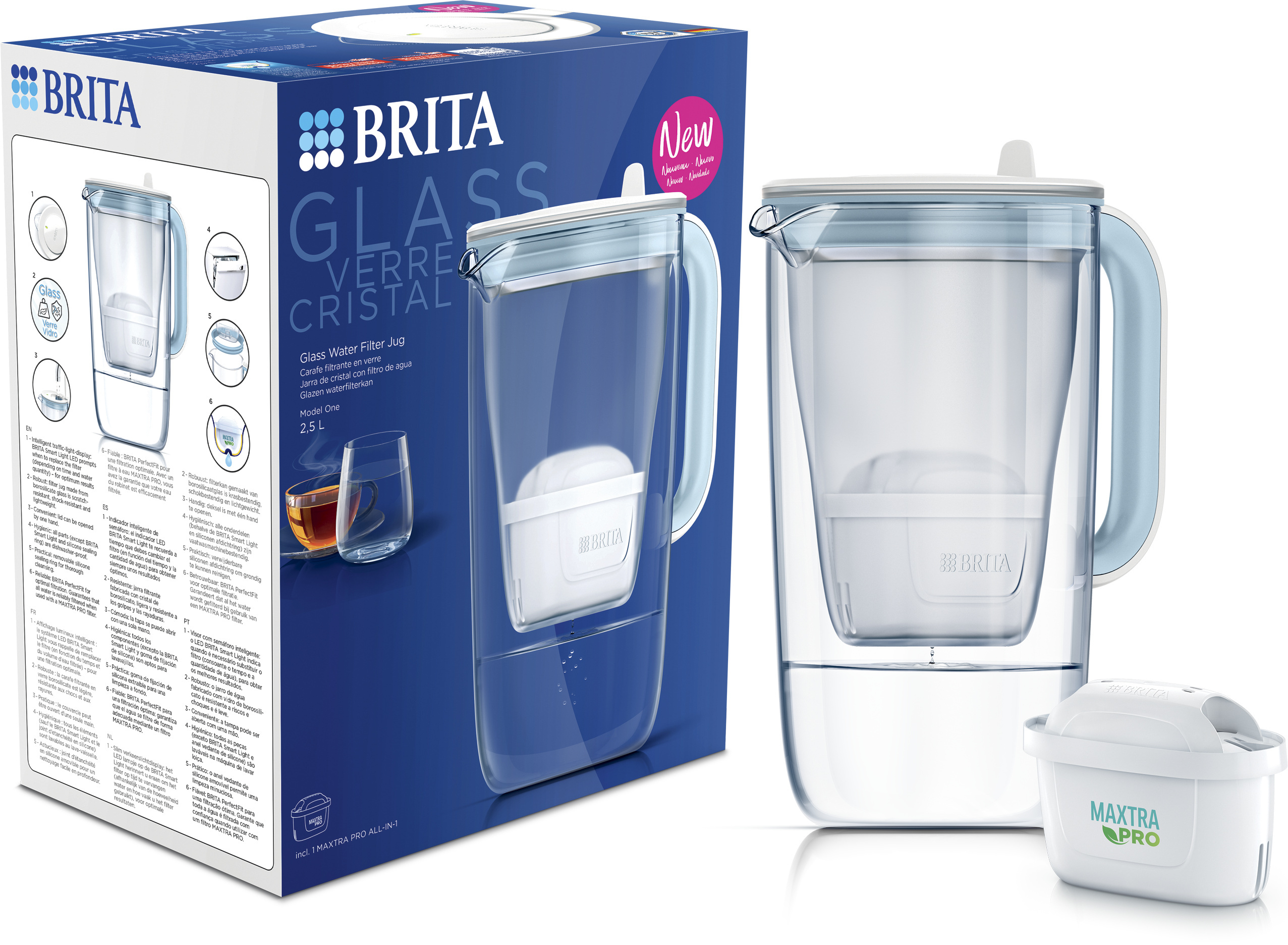 BRITA klaasist kann ONE LED4W MXPro veefilterkann, 2,5 l