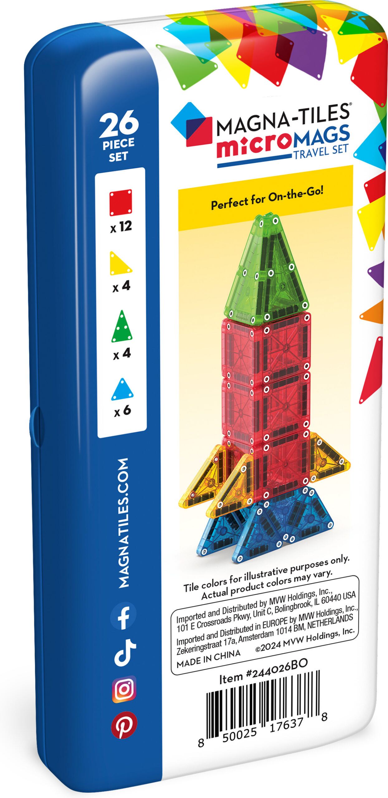 MAGNA-TILES® microMAGS Travel Tin magnetiline ehituskomplekt, 26 osa