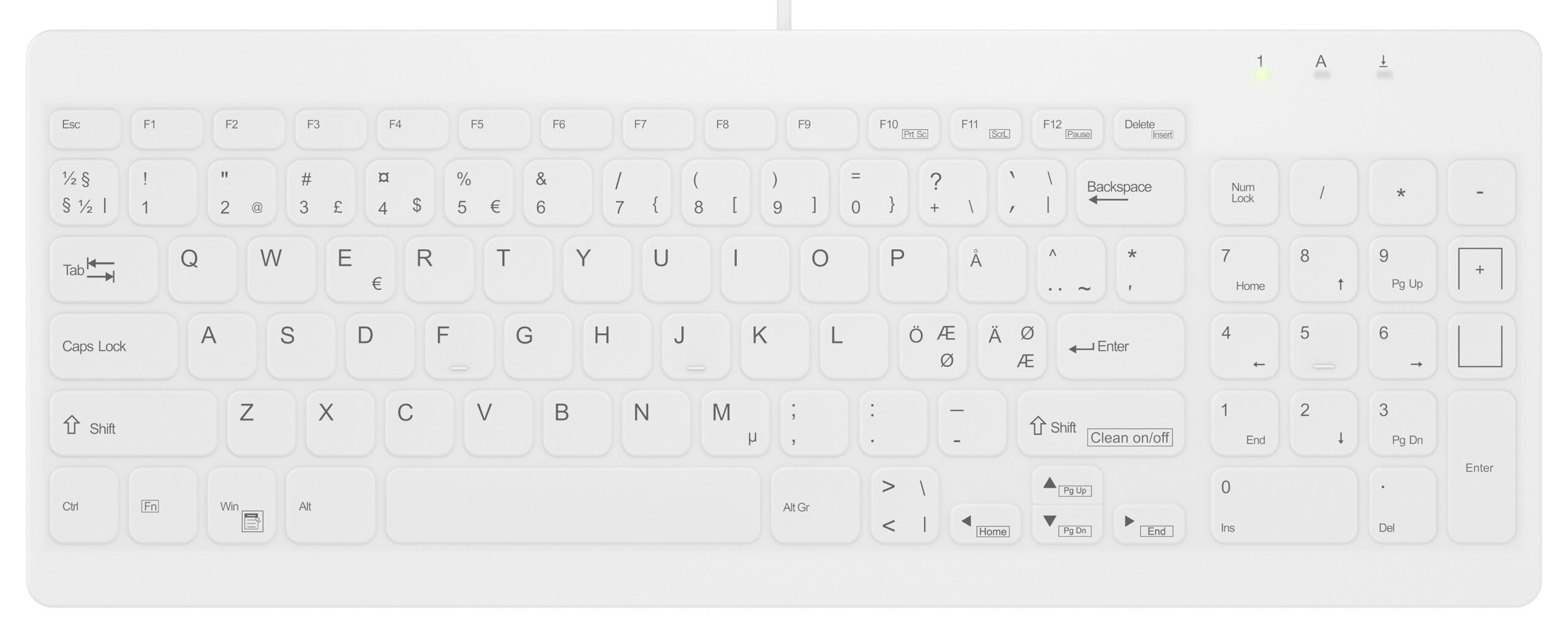 Contour Active Key QuickClean meditsiiniline klaviatuur IP68 PN C7012 klaviatuur, valge