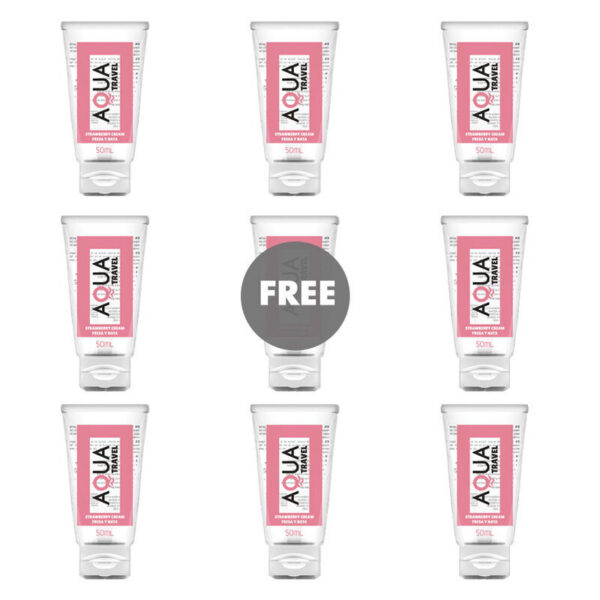 AQUA TRAVEL - STRAWBERRY CREAM FLAVOUR WATERBASED LUBRICANT - 50 ML 8+1 FREE