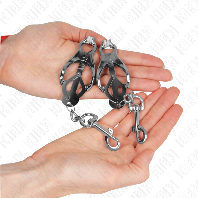 KINK - JAPANESE CLOVER NIPPLE CLAMPS WITH HOOKS SILVER - Image 3