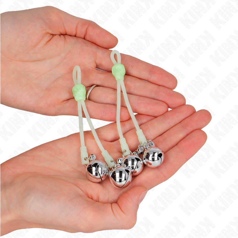 KINK - LUMINOUS SKULL NIPPLE CLAMPS WITH RING BELLS ADJUSTABLE GREEN / SILVER - Image 3