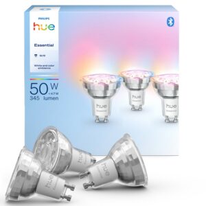 Philips Hue Essential nutikas kohtvalgusti, valge ja värviline meeleoluvalgus, GU10, 345 lm, 3 tk pakis