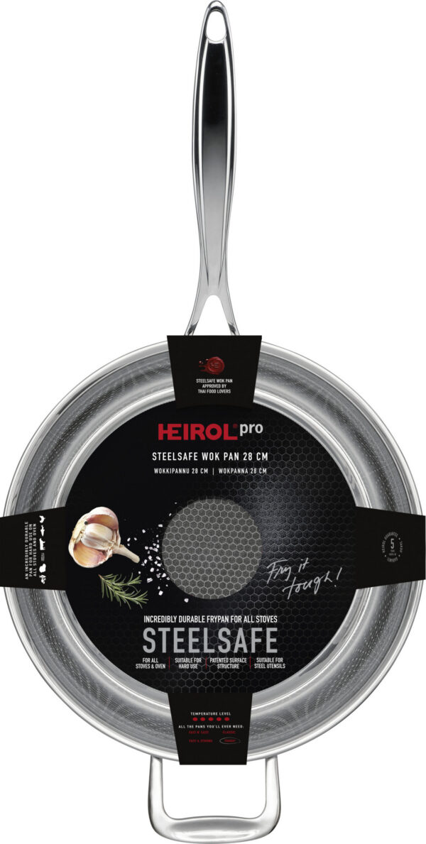 Heirol Pro Steelsafe wokkpann, roostevaba teras + mittenakkuv kate, 28 cm - Pilt 4