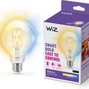 WiZ nutikas pirn ümmargune, E27, läbipaistev klaas, reguleeritav valge - valge valguse varjundid, Wi-Fi, 2700-6500 K, 806 lm, 9 cm