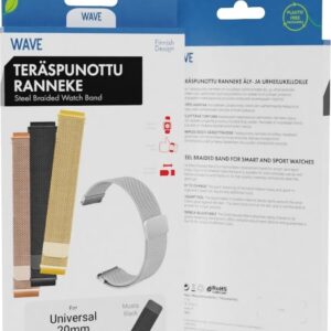 Laineline terasest punutud rihm 20mm, nutikellade ja spordikellade jaoks, must