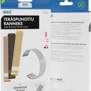 Wave terasest punutud käevõru 20 mm, nutikelladele ja spordikelladele, hõbedane