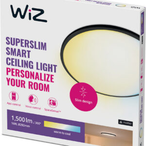 WiZ SuperSlim laelamp, ümmargune, must, 16 W, reguleeritav valge, Wi-Fi