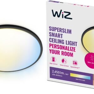 WiZ SuperSlim -kattovalaisin, 43 cm, pyöreä, musta, tunable white, Wi-Fi