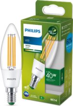 Philipsi ülitõhus LED-küünlalamp, E14, 3000K, 485 lm, läbipaistev pind